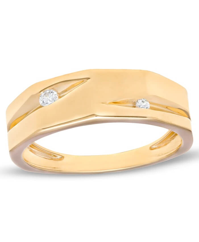 Men's Cubic Zirconia Two Stone Slash Ring in 10K Gold – Size 10